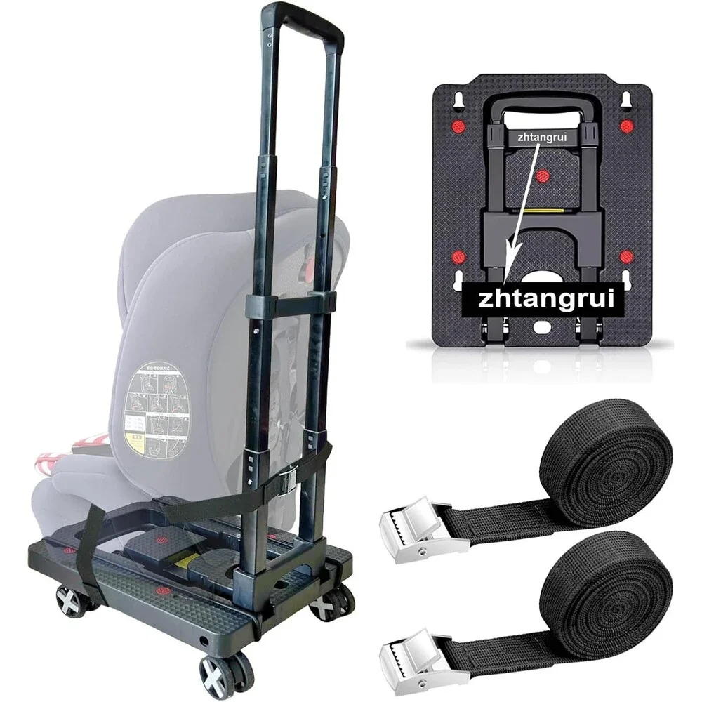 Car Seat Dolly Airport Travel Cart Roller w/ Straps Foldable Luggage Trolley